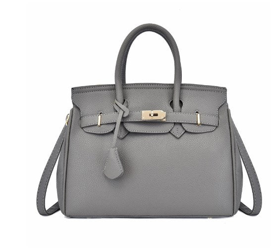 White Mini Lychee Texture Platinum Shoulder Bag