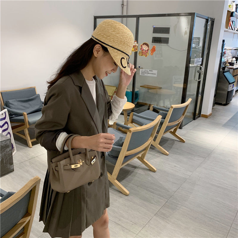 White Mini Lychee Texture Platinum Shoulder Bag