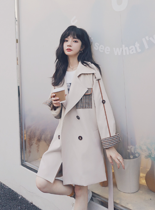 Women's Mid-Length Woolen Coat with Stitching Design