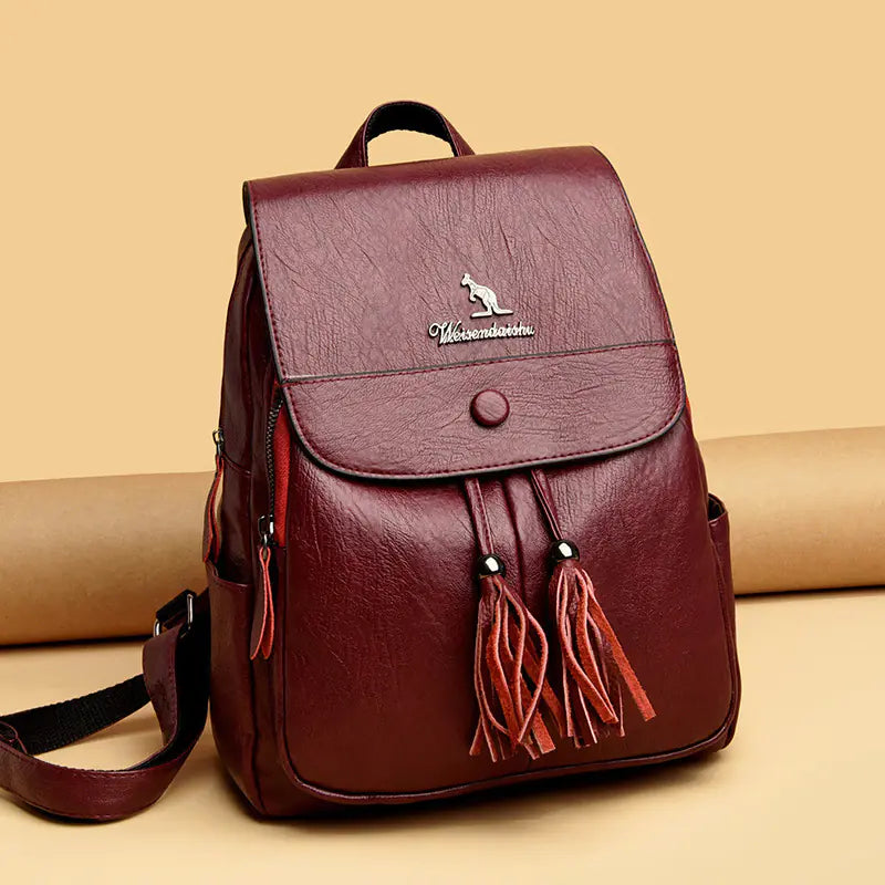 Diamond Two-Way Soft Leather Travel Backpack