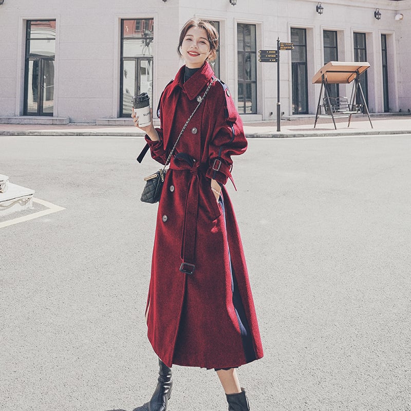 Women's Mid-length Color Stitching Woolen Coat