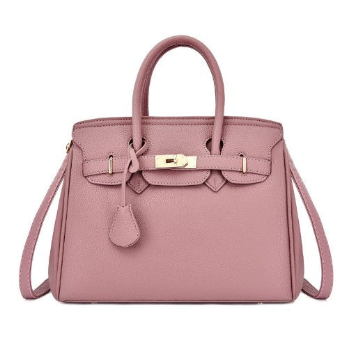 White Mini Lychee Texture Platinum Shoulder Bag