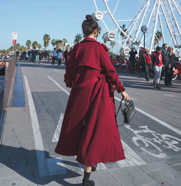 Women's Mid-length Color Stitching Woolen Coat