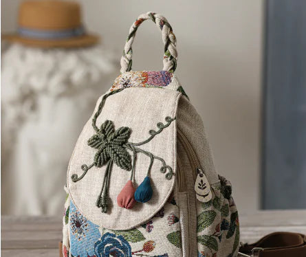 Ethnic Floral Women's Backpack with Multiple Compartments